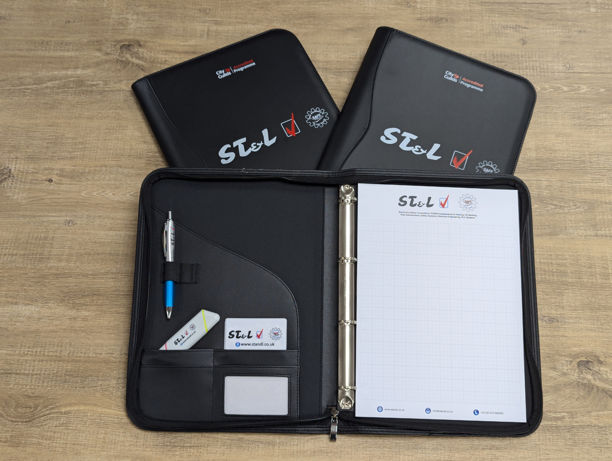 Branded Pens and Notepads ST & L branded professional folders, including pens, notepads, USBs, and business cards.